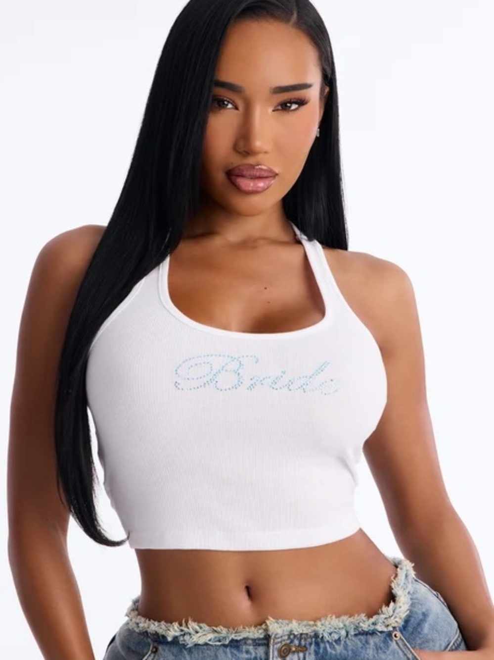 Fashion Nova White Rhinestone 'Bride' Cropped Tank
